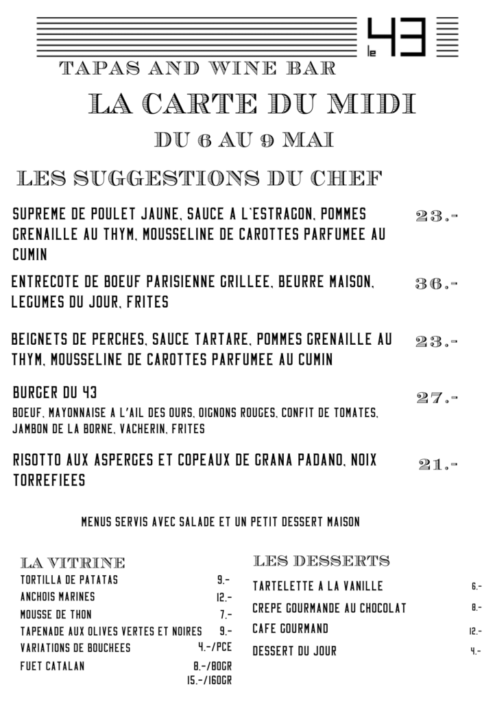Carte du midi du 6 au 9 mai 2025
