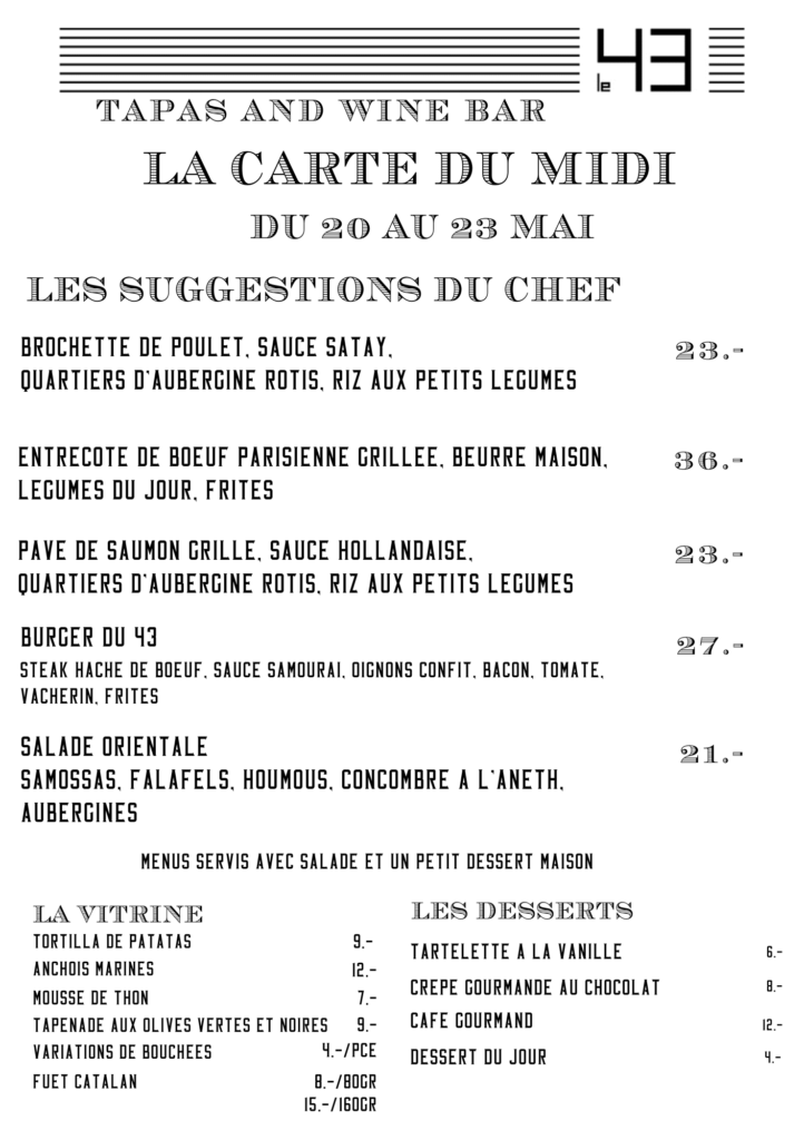 Carte du midi du 20 au 23 mai 2025